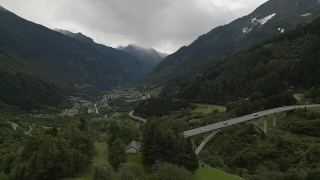 Ponte Nanin and Ponte Cascella, DJI Mini 3, 4K.  Showing bridge and valley into Mesocco.