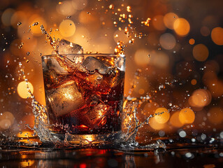 Black Russian mixed drink on a white background. Delicious Black Russian cocktail photography, explosion flavors, studio lighting, studio background, well-lit, vibrant colors