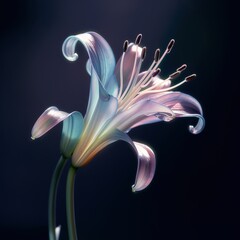 A futuristic lily, macro nature photography, glass gloss, film layers, hyperartistic expression, Surrealist style, studio lighting