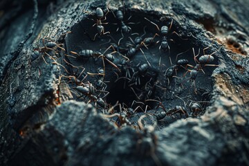 Close-up of ants constructing an elaborate nest, detailed view of chambers and tunnelshigh resolution DSLR