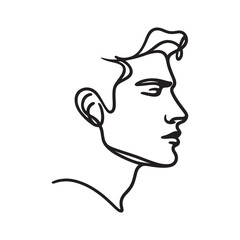 Continuous line drawing of a person's profile. Abstract minimalistic male face beauty concept, vector illustration.