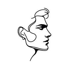 Continuous line drawing of a person's profile. Abstract minimalistic male face beauty concept, vector illustration.