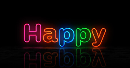 Happy neon light 3d illustration