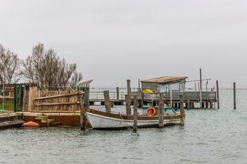 small fishing boat on island Pellestrina in Venice lagoon, Italy
