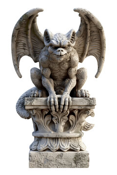Isolated Gargoyle on transparent background. Demon gargoyle. Gothic stone Gargoyle statue isolated on a transparent background.
