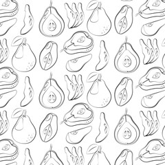 Pattern with pears on a transparent background. Pears in doodle style. Seamless pattern for textile, wrapping paper, background.