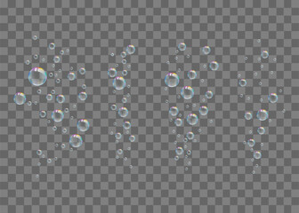 Set of air bubbles on a transparent background. 3D bubbles in rainbow colors. Bubbles overlay.