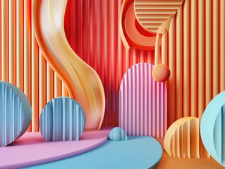 Ellipse futuristic background, 3D render clay style, Abstract geometric shape theme, colorful