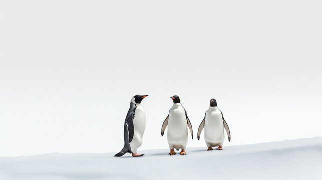 Isolated gentoo penguins against a white backdrop .