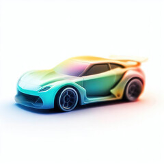  a classic sport car with bright colors on a white background. shiny automobile with rainbow colors. 3d illustration made with generative AI technology
