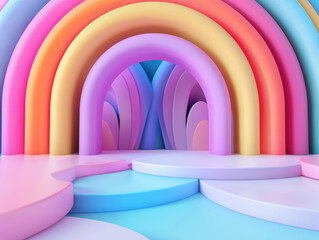 Semicircle futuristic background, 3D render clay style, Abstract geometric shape theme, colorful - obrazy, fototapety, plakaty