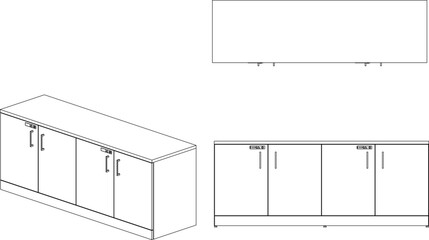 Vector sketch illustration design drawing of cupboard furniture in bank office