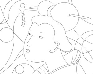 Vector sketch illustration design drawing of traditional ethnic ethnic painting of geisha sumo wrestlers