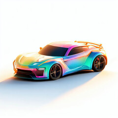 Fototapeta premium a classic sport car with bright colors on a white background. shiny automobile with rainbow colors. 3d illustration made with generative AI technology 
