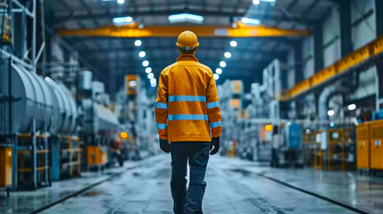 Industrial Worker Inspecting Manufacturing Plant
