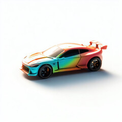 Naklejka premium a classic sport car with bright colors on a white background. shiny automobile with rainbow colors. 3d illustration made with generative AI technology 