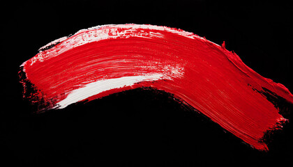Hand painted stroke of red paint brush isolated on black background. Abstract stroke.