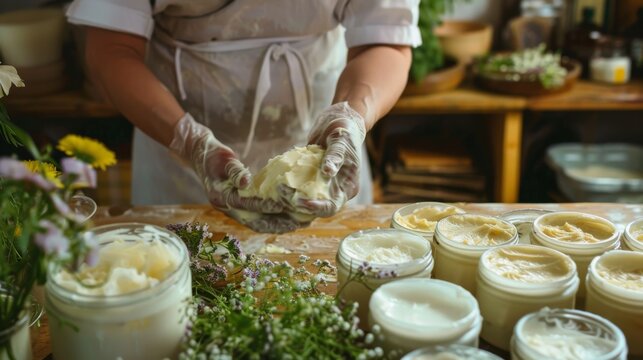 Artisan Preparing Organic Body Butter in Studio