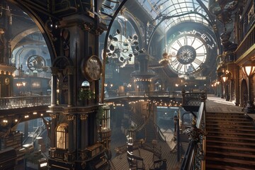 Obraz premium A strange Steampunk world comes to life complete with complex machinery.