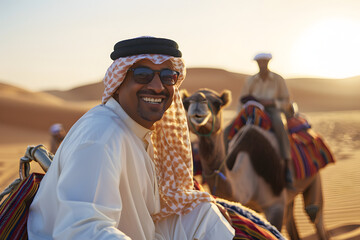 Berber man leading camel caravan. Morroco. - obrazy, fototapety, plakaty