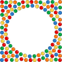Background with pool colorful balls. Circle frame. Empty space.