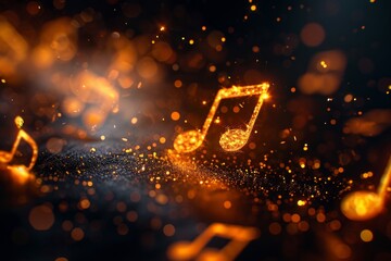 A close up of a glowing musical note on fire - obrazy, fototapety, plakaty