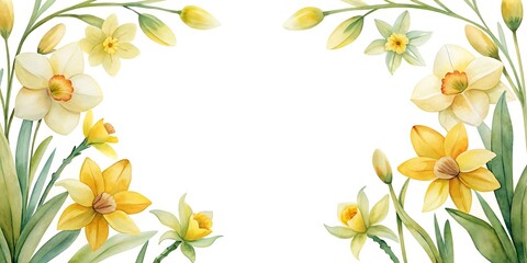 Naklejka na ściany i meble Minimalist Spring Flowers Border With Copy space , Spring Flowers Frame , Spring Floral Border