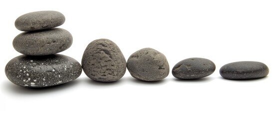 Fototapeta na wymiar Different sizes of massage stones and pebbles.