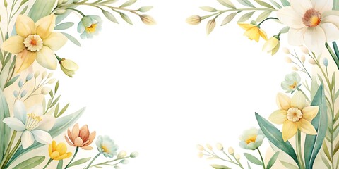 Minimalist Spring Flowers Border With Copy space , Spring Flowers Frame , Spring Floral Border