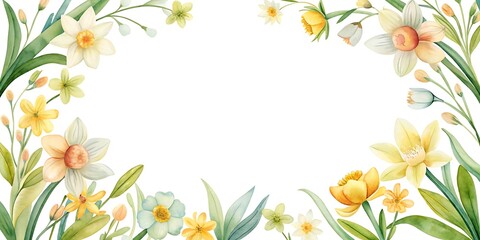 Minimalist Spring Flowers Border With Copy space , Spring Flowers Frame , Spring Floral Border
