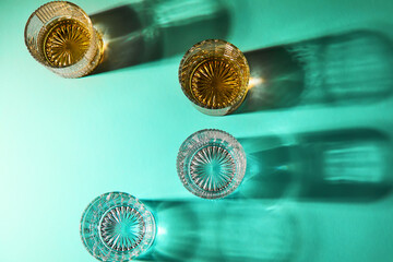 Close-up of ribbed glass glasses for cognac