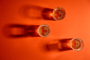 Glass glasses for rum stand on the table