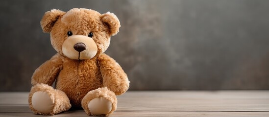 Stuffed bear toy crafted by hand, placed on wooden table.
