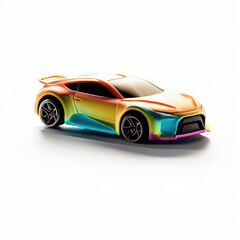  a classic sport car with bright colors on a white background. shiny automobile with rainbow colors. 3d illustration made with generative AI technology

