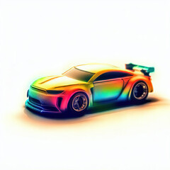 Fototapeta premium a classic sport car with bright colors on a white background. shiny automobile with rainbow colors. 3d illustration made with generative AI technology 