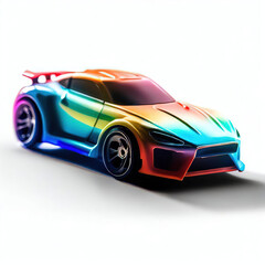 Naklejka premium a classic sport car with bright colors on a white background. shiny automobile with rainbow colors. 3d illustration made with generative AI technology 