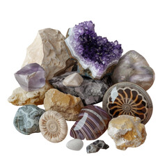 A pile of rocks and shells against a Transparent Background