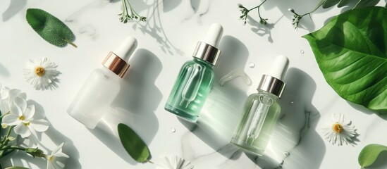 Serum products or natural ingredients for skincare, a white liquid or raw material.