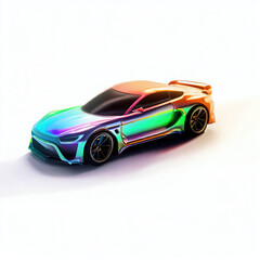Fototapeta premium a classic sport car with bright colors on a white background. shiny automobile with rainbow colors. 3d illustration made with generative AI technology 