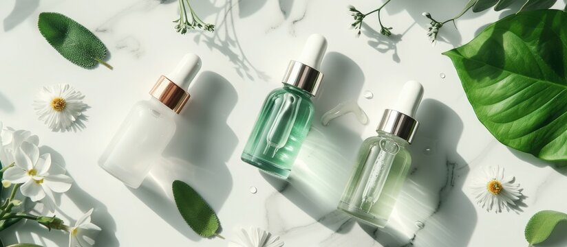 Serum products or natural ingredients for skincare, a white liquid or raw material.