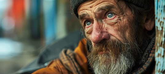 Poor sad homeless man  - obrazy, fototapety, plakaty