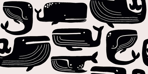 Seamless pattern with whales. Art pattern for wallpaper, web page background, surface textures. - 780495189