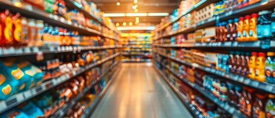 Inflation Echoes in Aisle Shelves: The Retail Rhythm. Concept Retail Trends, Consumer Behavior, Economic Impact, Supply Chain Challenges, Price Fluctuations - obrazy, fototapety, plakaty