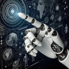 White cyborg robotic hand pointing his finger - 3D ai generated 