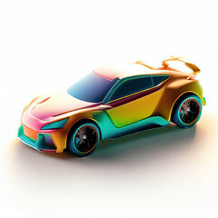 Fototapeta premium a classic sport car with bright colors on a white background. shiny automobile with rainbow colors. 3d illustration made with generative AI technology 