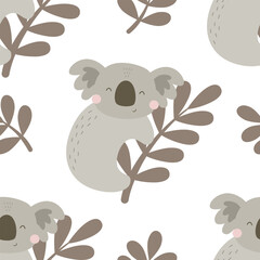 seamless pattern with cartoon koala. colorful vector for kids, flat style. Baby design for fabric, textile, print, wrapper.