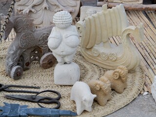 Stone crafts and figures . Escala a Castelló festival, Port Azahar, Castellon, Spain