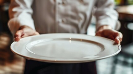 Fototapeta na wymiar Waiter tray butler hand serve hold plate