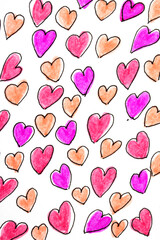 Hand Drawn Simple Scribble Love Hearts Sketch Illustration Pink on a White Background
