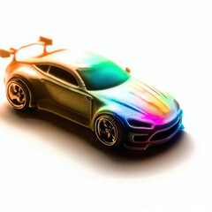 Naklejka premium a classic sport car with bright colors on a white background. shiny automobile with rainbow colors. 3d illustration made with generative AI technology 